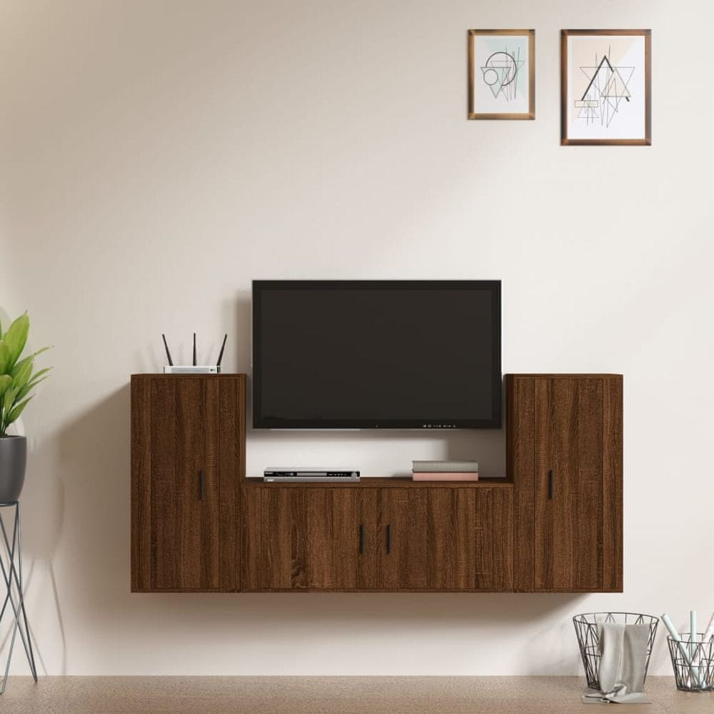 Vidaxl 3-dielna súprava TV skriniek hnedý dub spracované drevo